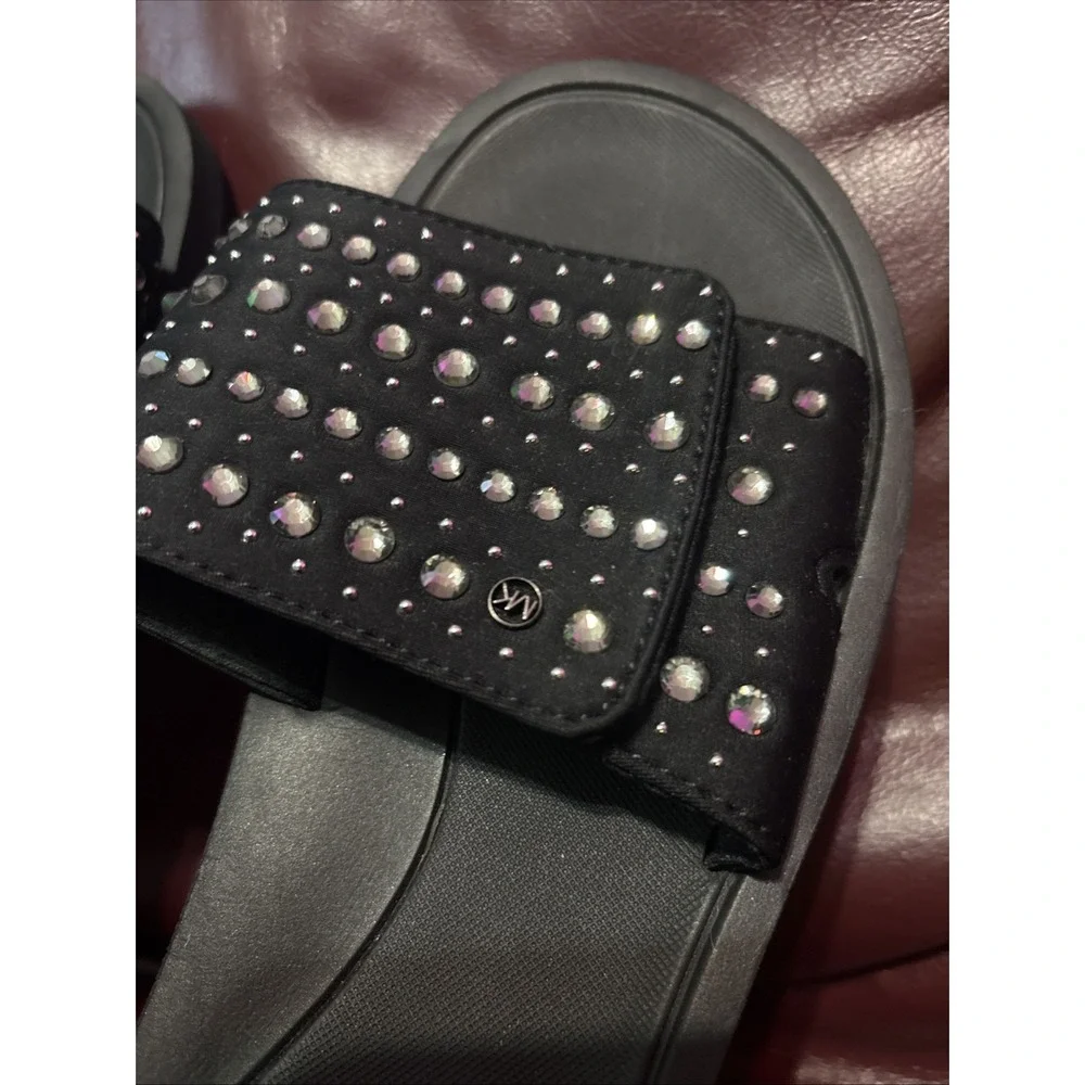 Michael Kors MK Rhinestone Diamond Black Slides Sz 8